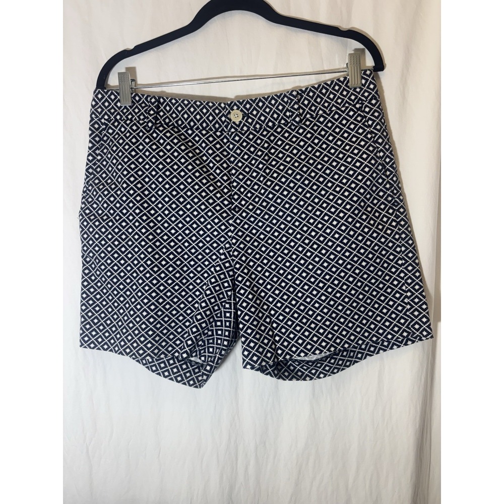 Chaps Womens Geometric Bermuda Short Size 12P Blue White Summer Nautical V31